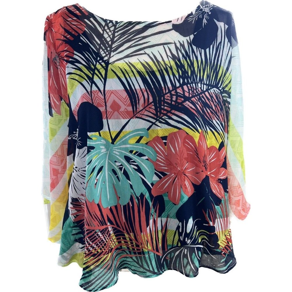 Women’s Ruby RD PXL Tropical Colorful Floral Flowy Poncho Tunic Layered Shirt